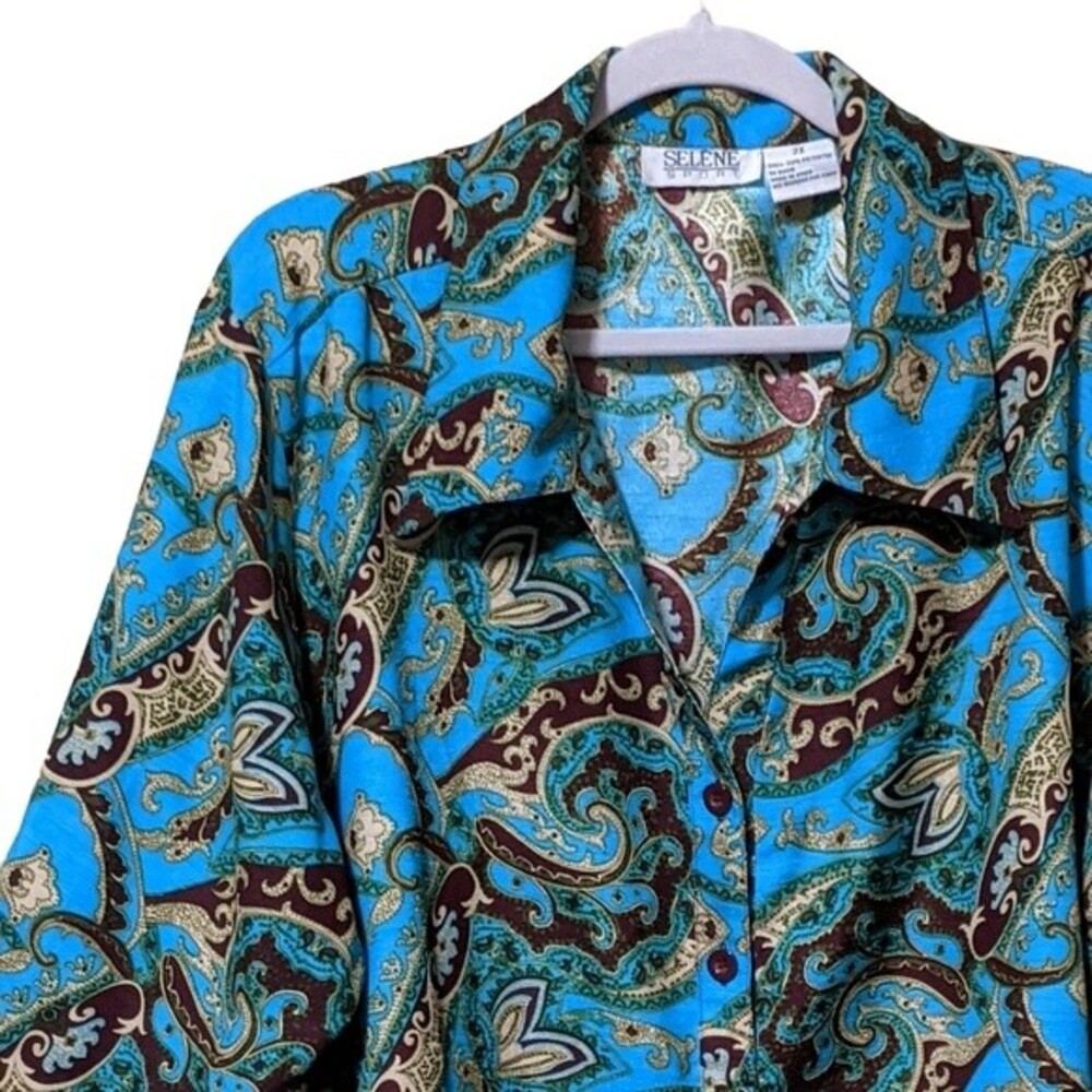 Selene Sport paisley novelty print collared button front shirt blouse 2X - Picture 6 of 6